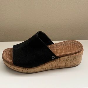 Circus by Sam Edelman Black Suede Cork Platform Slip-On Mules